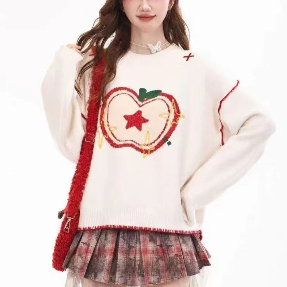 Apple Print Jacquard Knit Sweater