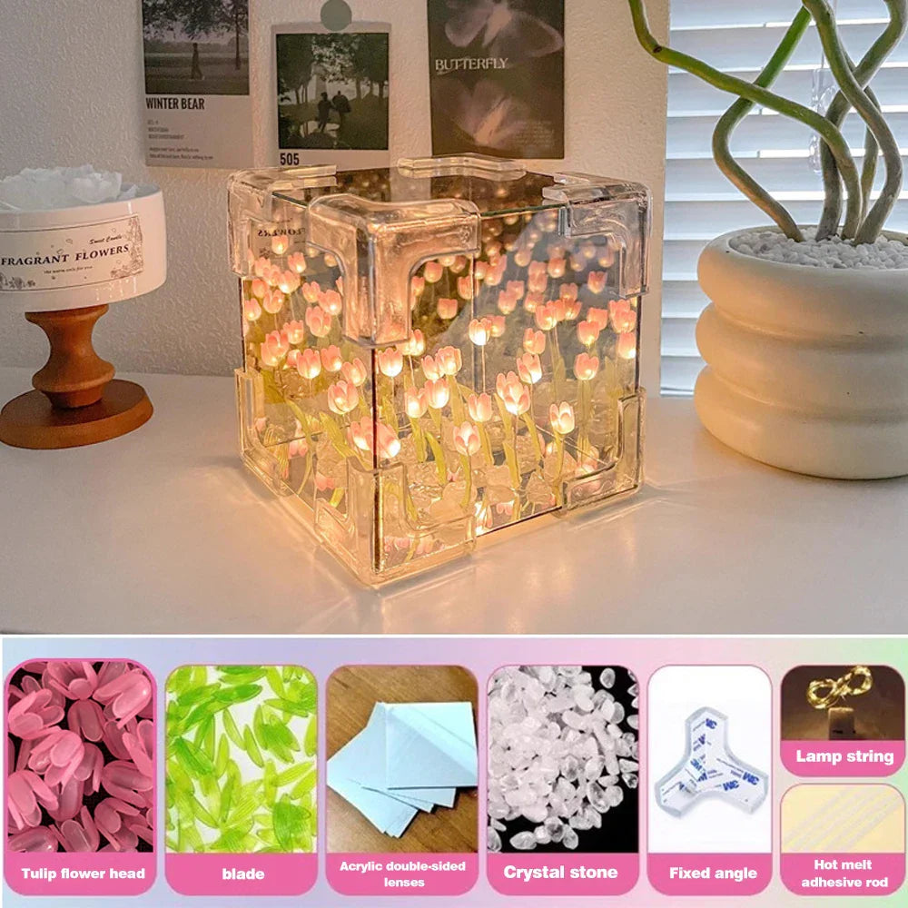 Creative Diy Tulip Flower Sea Cube Night Lamp