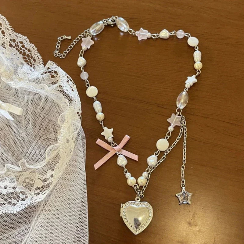 Coquette Heart Bowknot Necklace