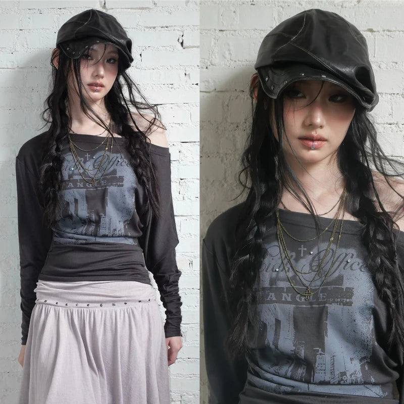 Grunge Pleated Rivet Beret Hat