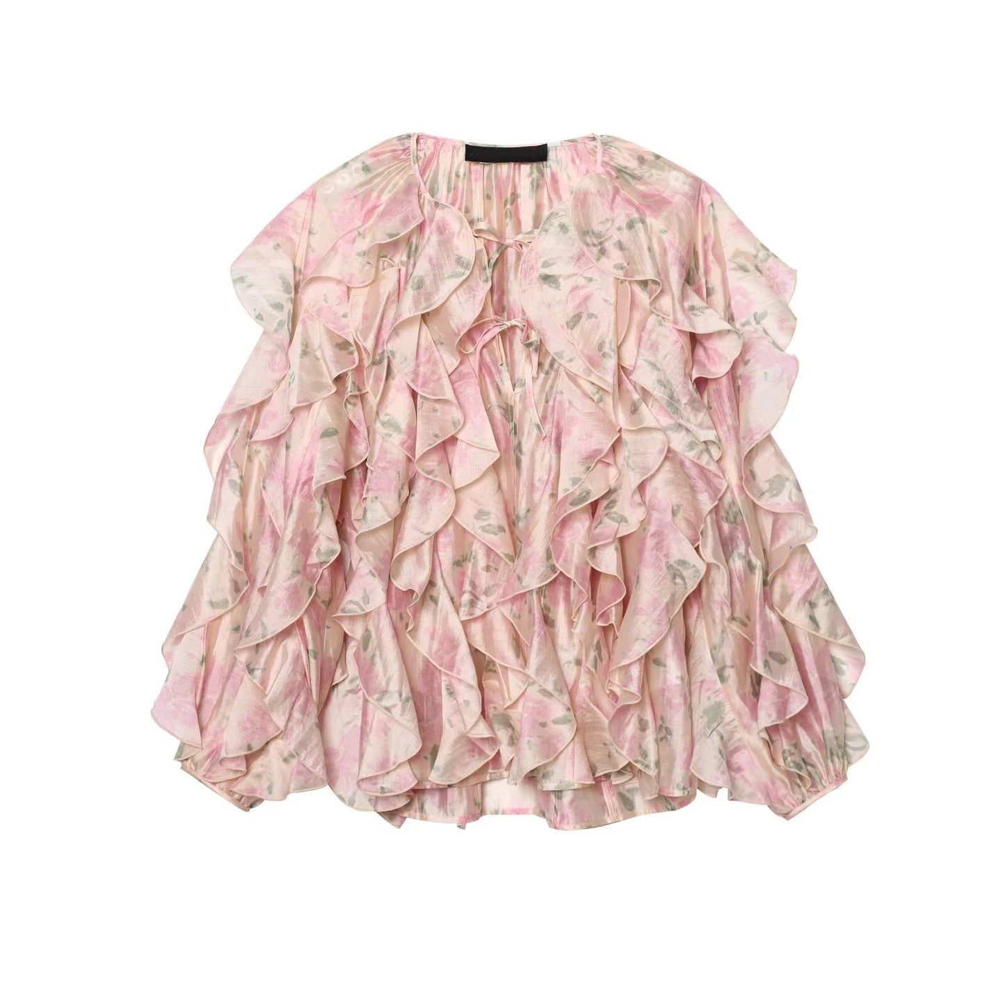 Elegant Floral Print Chiffon Pink Blouse
