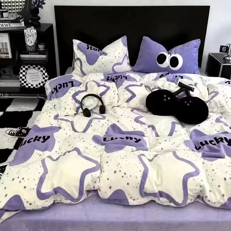 Korean Pink Letter Bedding Set