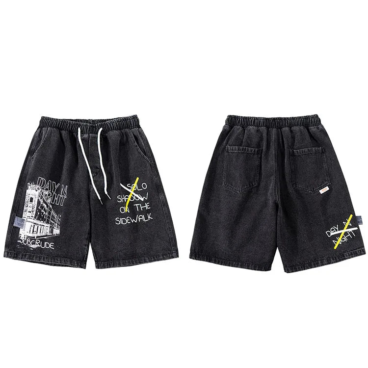 Building Letter Grapffiti Denim Cargo Short
