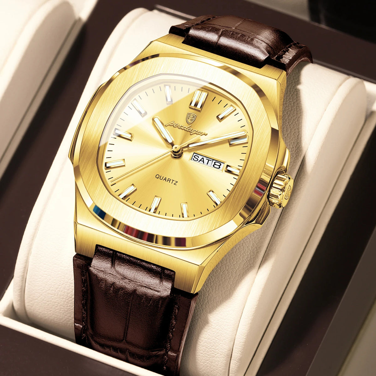 Luxury Week Date Leather Quartz Watch