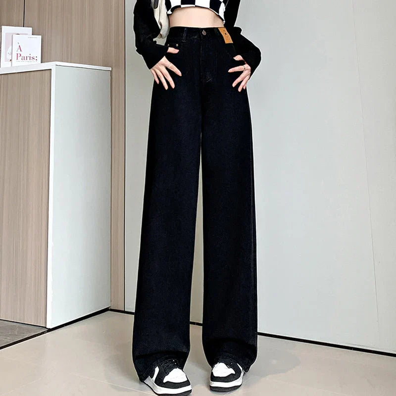 High Waist Vintage Blue Baggy Straight Jeans