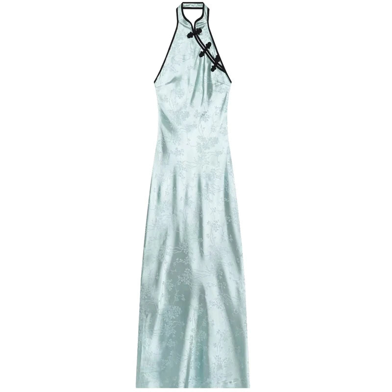 Halter Riviera Qipao Maxi Dress
