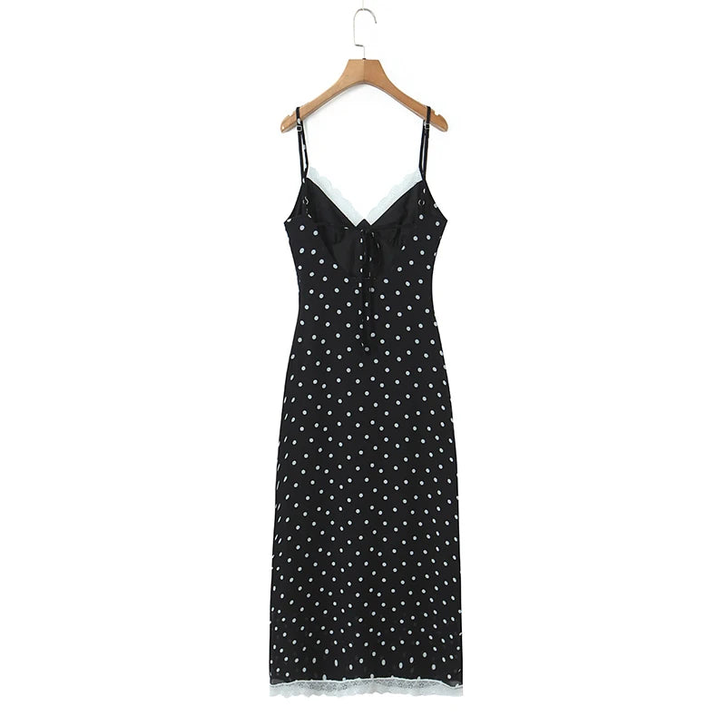 Brown & Black Backless Sling Polka Dot Long Dress