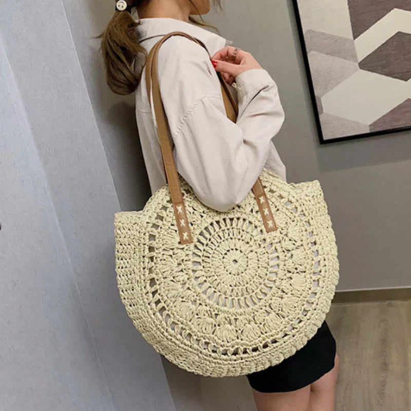 Grandma Aesthetic Woven Beach Shoulder Bag