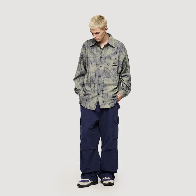 Y2k Plaid Oversized Long-Sleeved Shirt