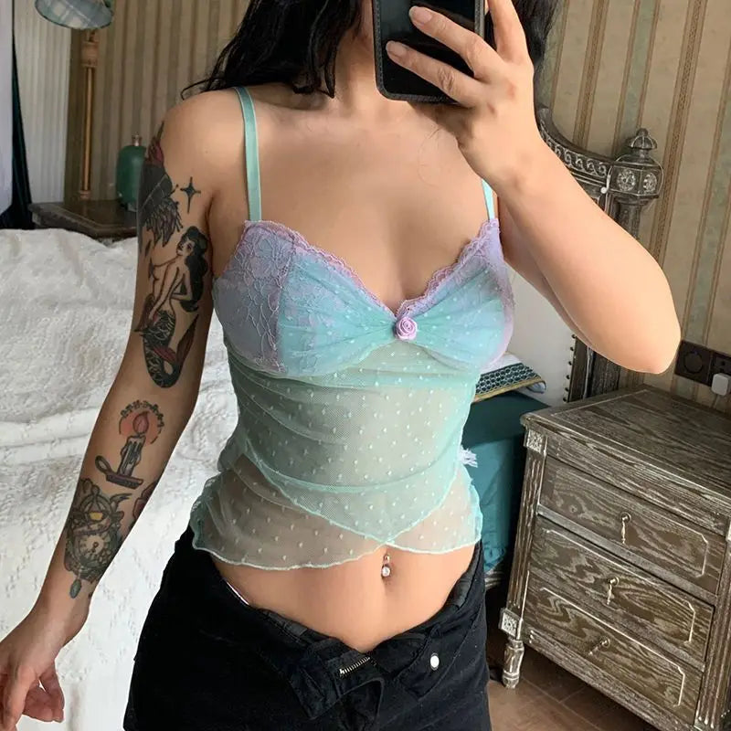 Sexy Mermaid Polka Dot Sheer Crop Top