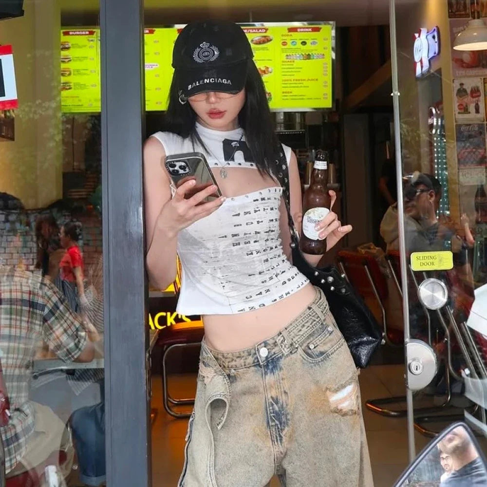 Y2K Printed Cut Out Crop Top