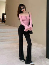 Pink Mesh Bow Cropped Long Crop Top