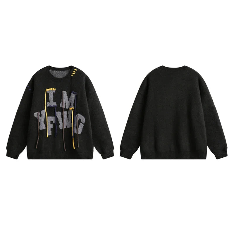 Luxury Alphabet Embroidered Knit Oversize Sweater