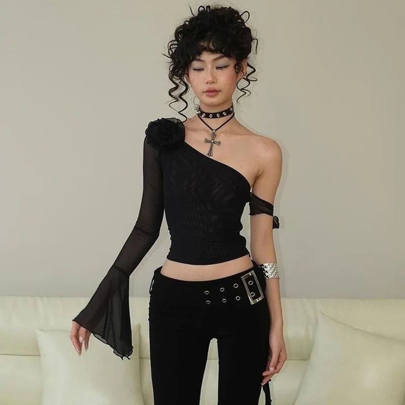 Baddie Rose Asymmetrical Off Shoulder Top