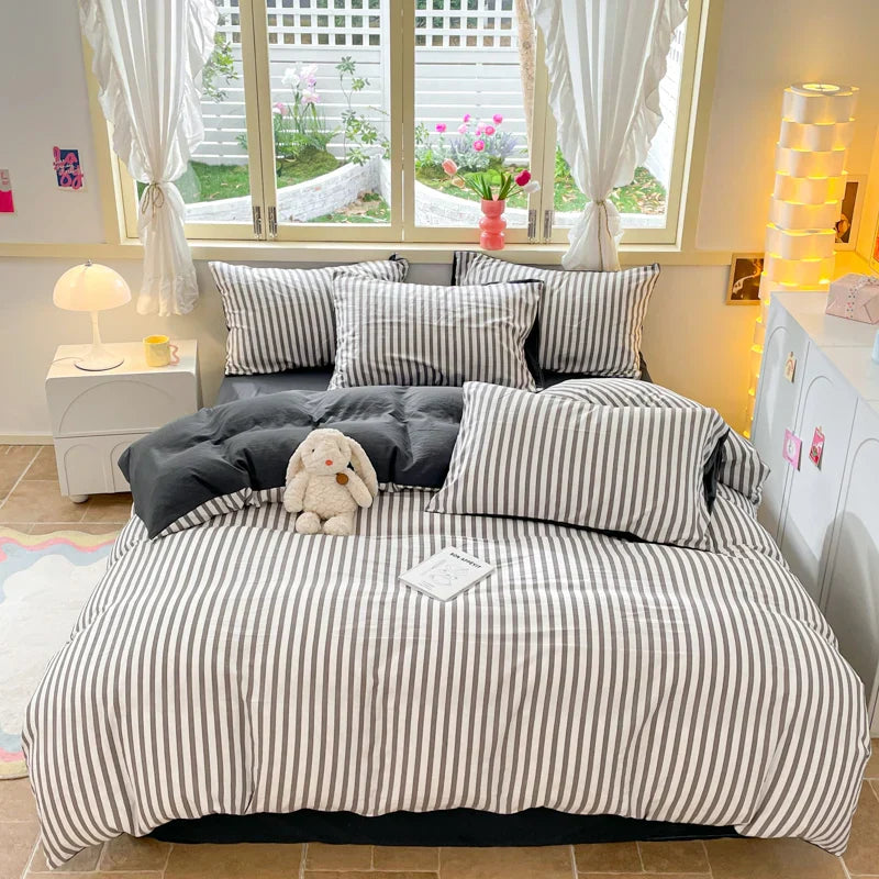 Nordic Striped Simple Style Cotton Bedding Set
