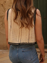 Sheer Floral Crochet Sleeveless Waistcoat T-Shirt