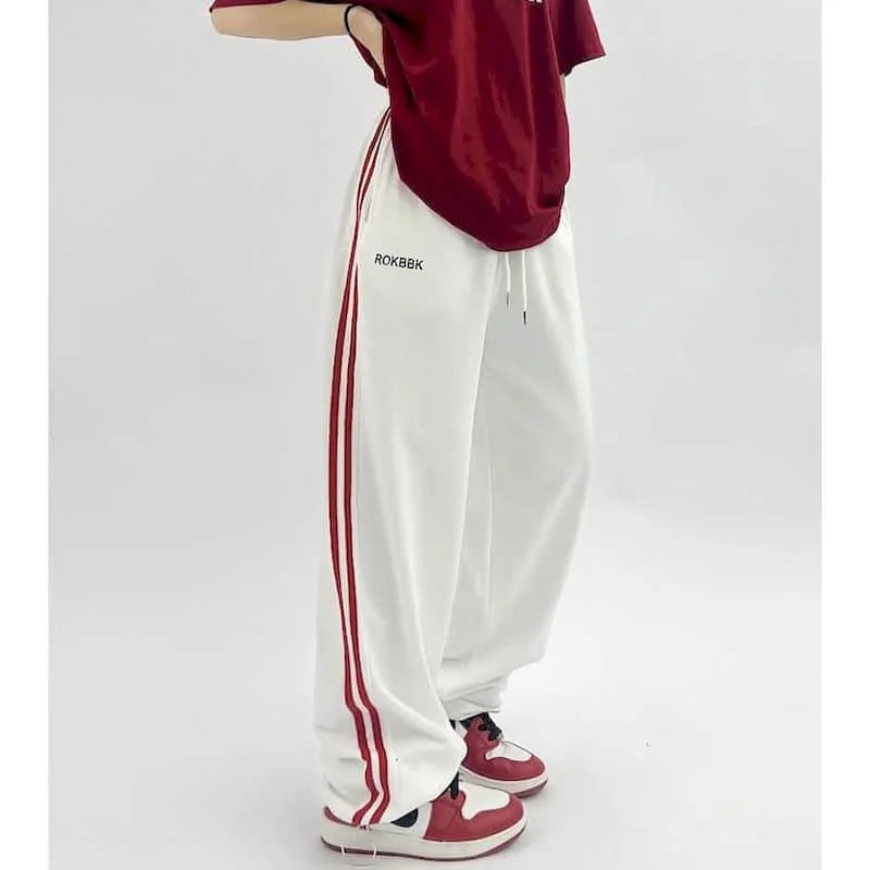 Straight Leg White Elastic Waist Pants