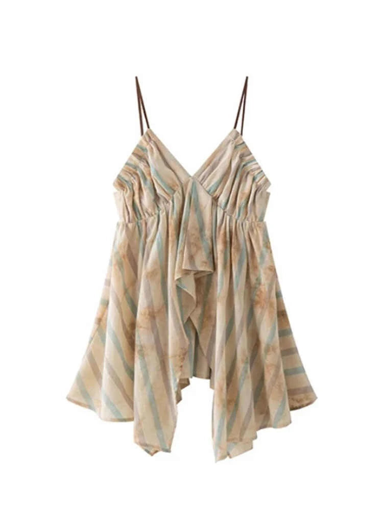Women French Vintage Striped Halter Top