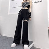 Grunge High Waist Hollow Out Wide Pants
