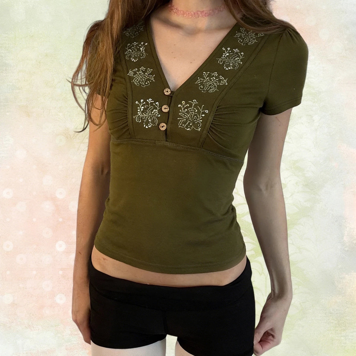 Vintage Floral V-neck Top