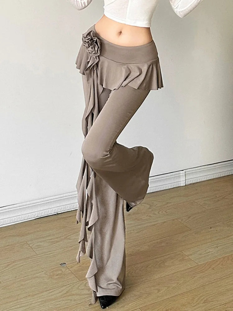 Ruffled Flower Straight Leg Pants