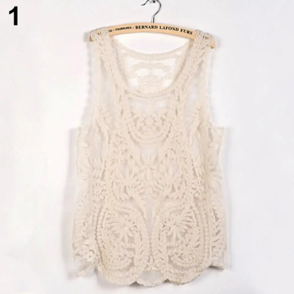 Handmade Vintage Women's Sleeveless Lace Tank Top