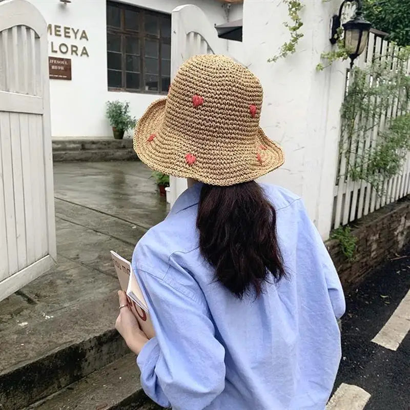 Red Love Crochet Handmade Straw Hat