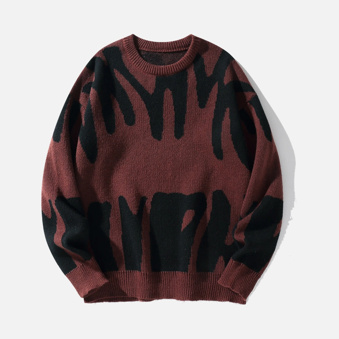 Irregular Jacquard pattern O-neck Sweater