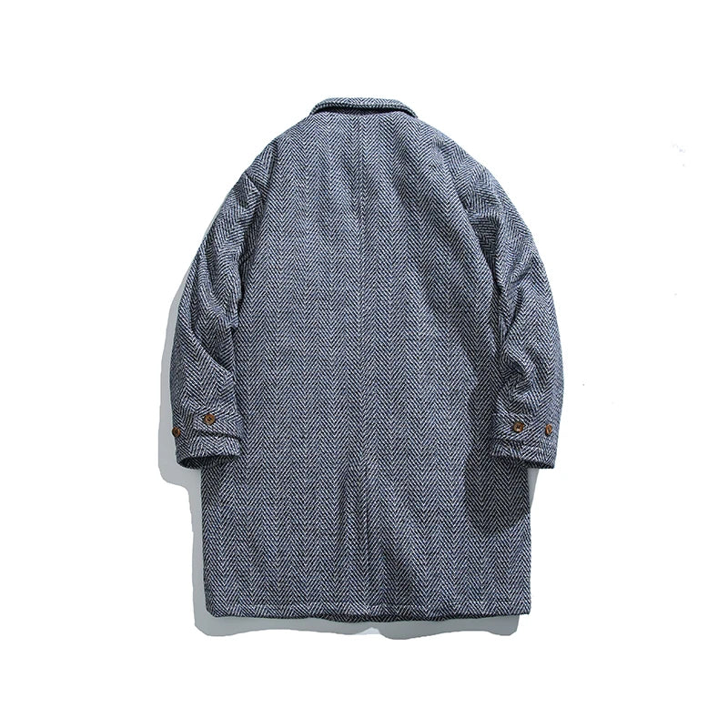 Plaid Woolen Quilted Long Coat