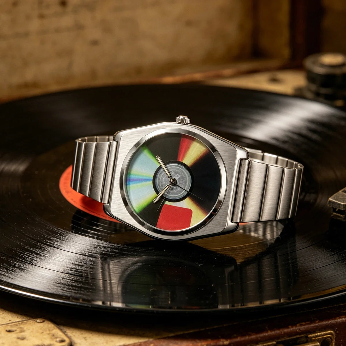 Y2K Unique Retro Record Dial Quartz Watch
