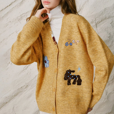 Flower Applique V-neck Cardigan