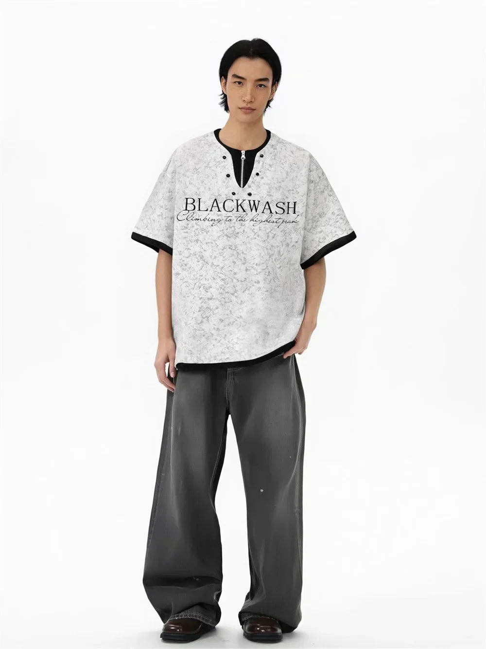 Casual Tie Dye Print Zipper T-Shirt