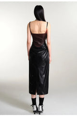 Cyberpunk Faux Leather Gradient Midi Dress