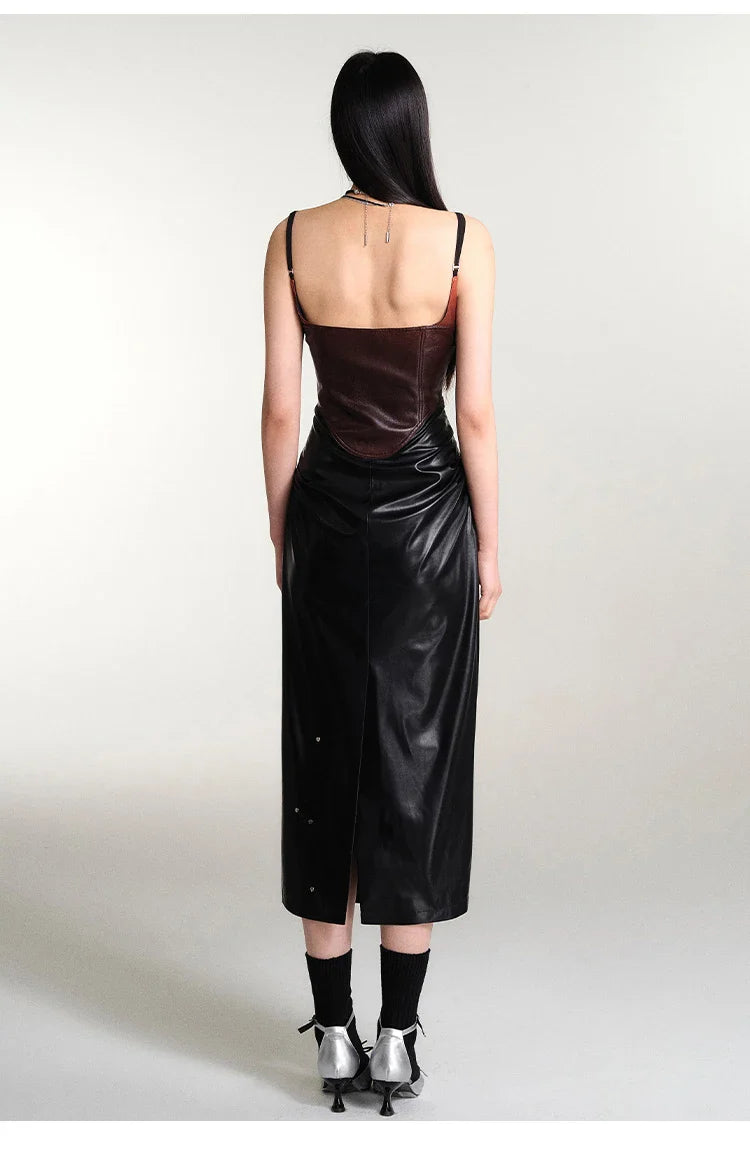 Cyberpunk Faux Leather Gradient Midi Dress