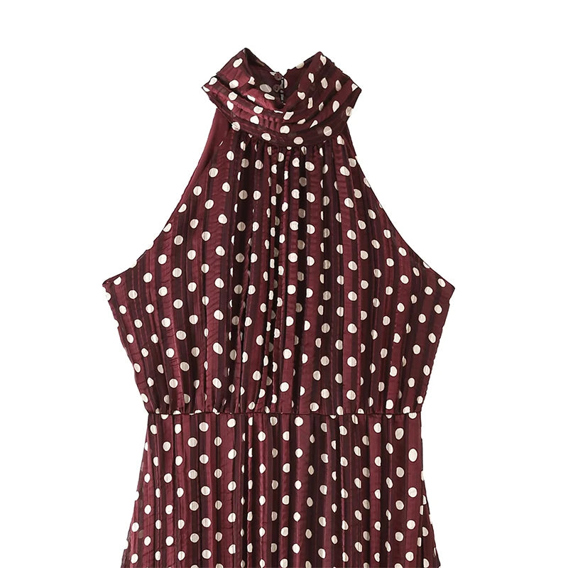 Sleeveless Halter Polka Dot Dress