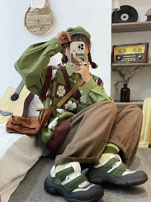 Y2K Cozy Puppy Pattern Knit Cardigan