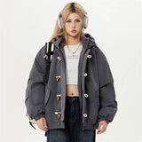 Gray Sided Closure High Collar Puffer Jacket
