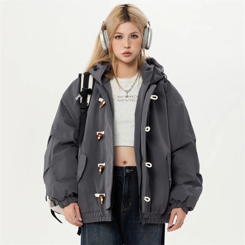 Gray Sided Closure High Collar Puffer Jacket
