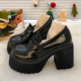Retro High Heels Solid Color Black Shoes