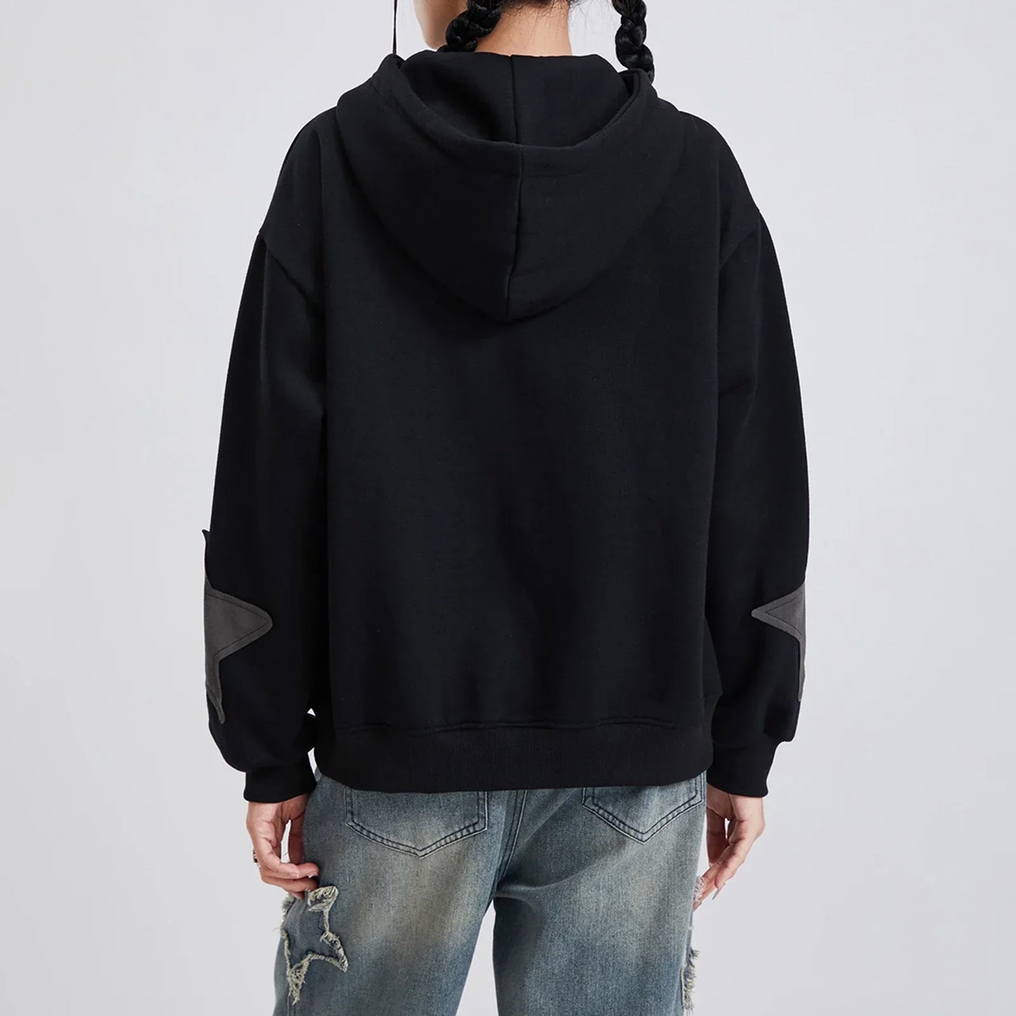 Star Patchwork Zip-Up Graphic Hoodie Shirt