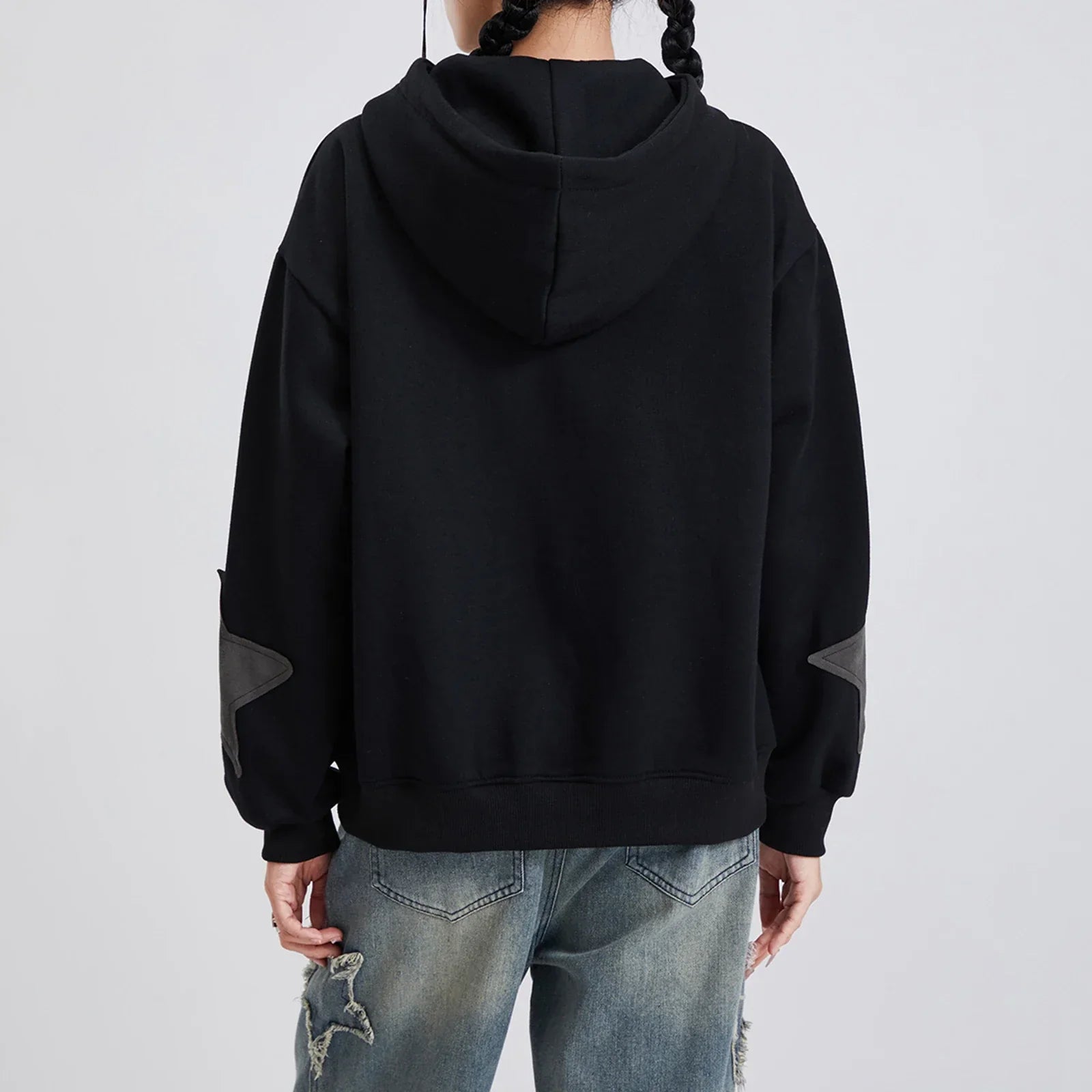 Star Patchwork Zip-Up Graphic Hoodie Shirt