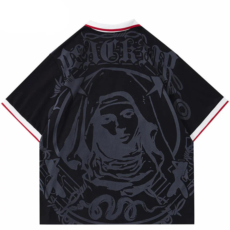 Virgin Mary Retro Embroidery Polo T-Shirt