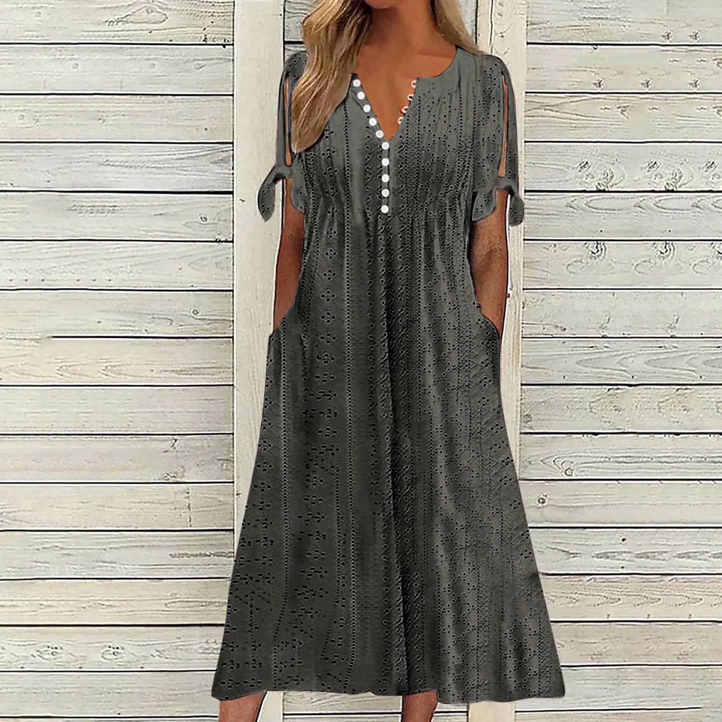 Old Money V-neck Boho White Midi Dress