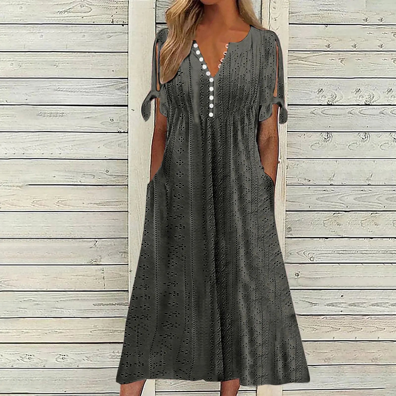Old Money V-neck Boho White Midi Dress
