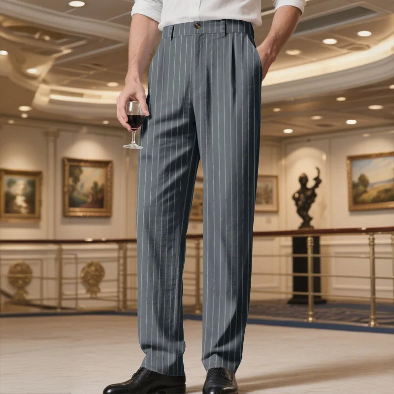 Linen Striped Straight-Leg Old Money Pants