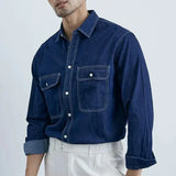 Casual Moisture-Wicking Long-Sleeve Denim Shirt