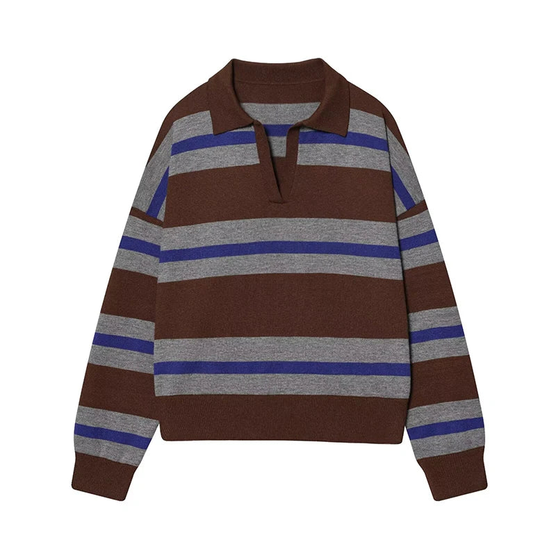 Women's Polo Stripped Colorful Sweater
