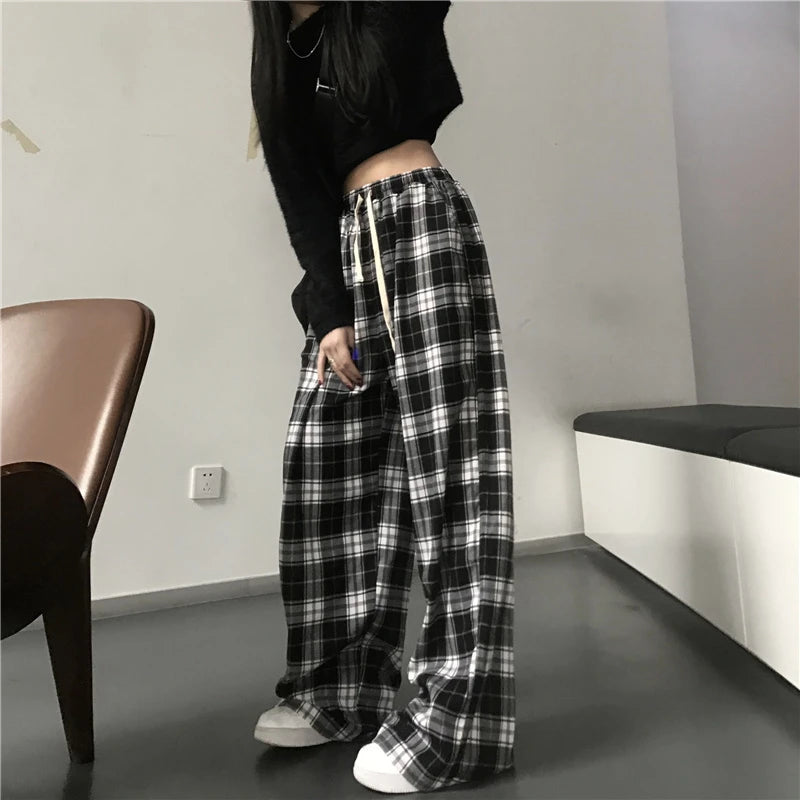 High Waisted Plaid Baggy Pants