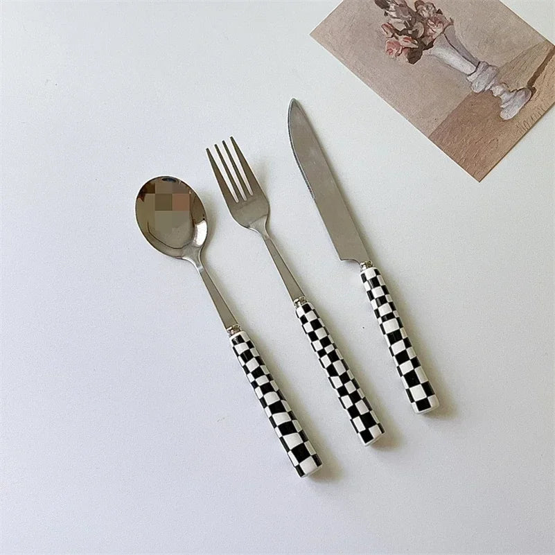 Retro Checkerboard Cutlery Set