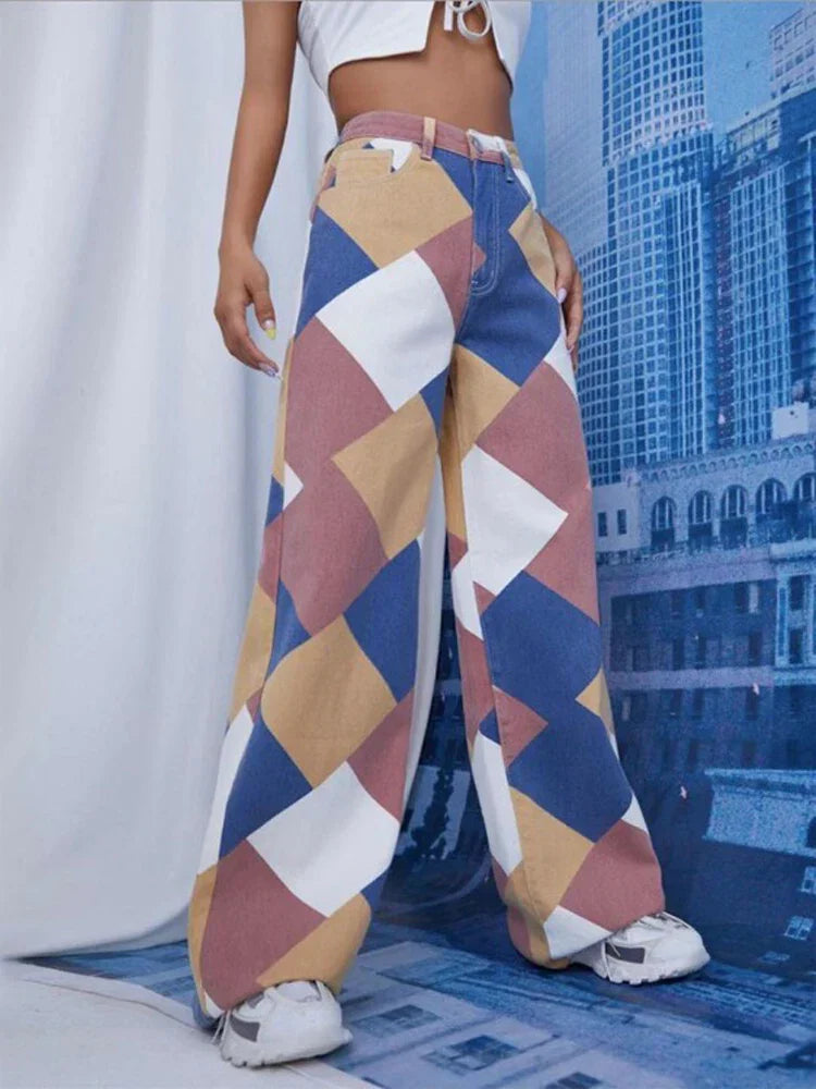Vintage Plaid High Waist Straight Pants